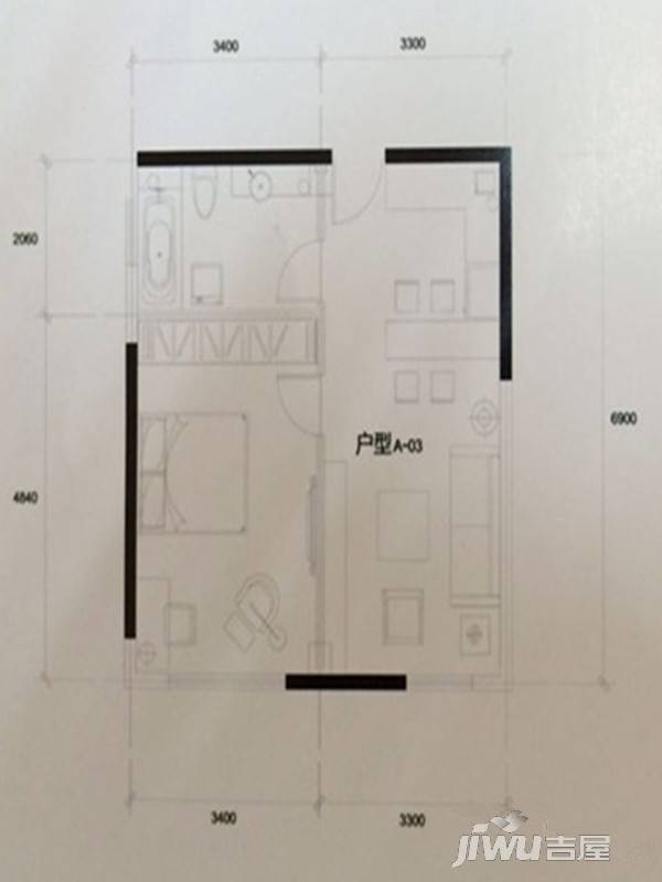 鼎易柠檬宿1室1厅1卫55㎡户型图