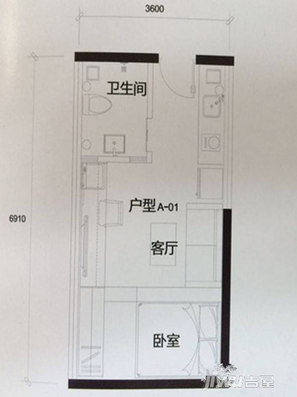 鼎易柠檬宿1室1厅1卫36.3㎡户型图