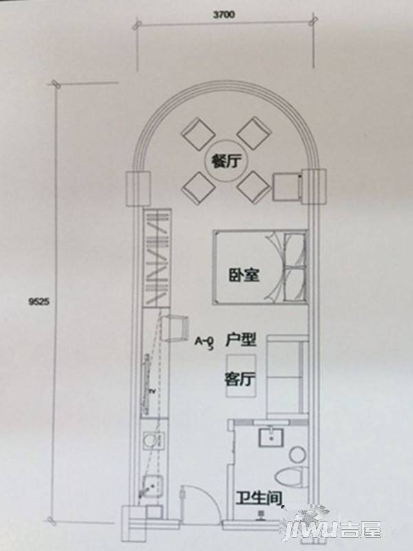 鼎易柠檬宿1室1厅1卫57.5㎡户型图