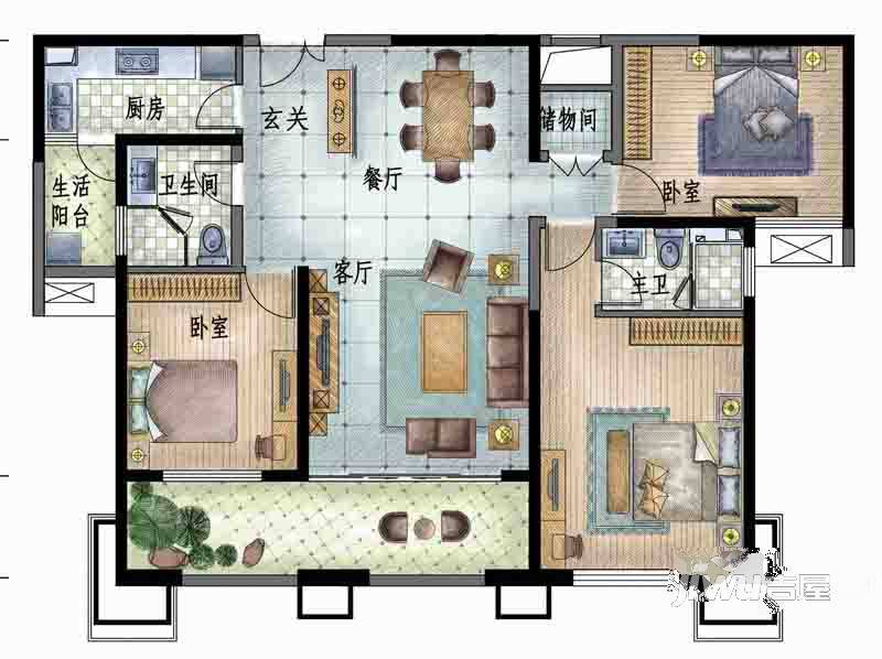 滨江俊园3室2厅2卫136㎡户型图