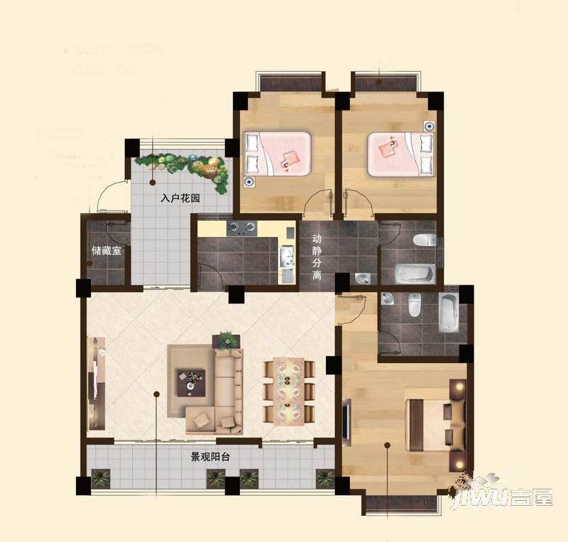 苏云鑫海国际3室2厅2卫114.8㎡户型图