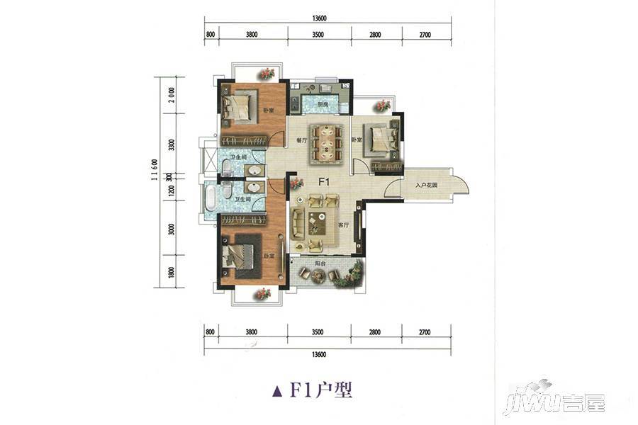 高新水岸晴沙3室2厅2卫123.2㎡户型图