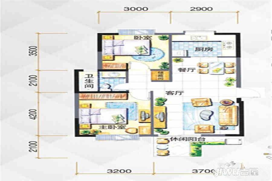 华都B区悦翠2室2厅1卫84.2㎡户型图