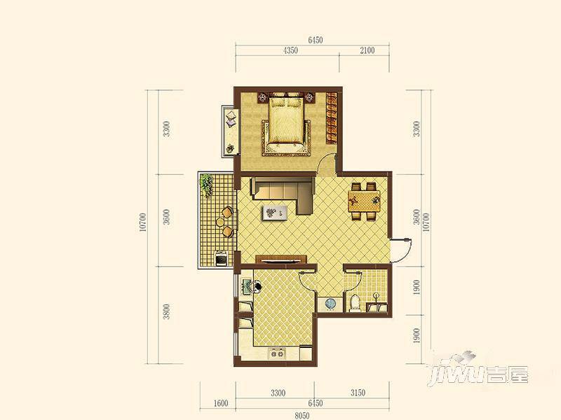 云投中心1室2厅1卫72㎡户型图