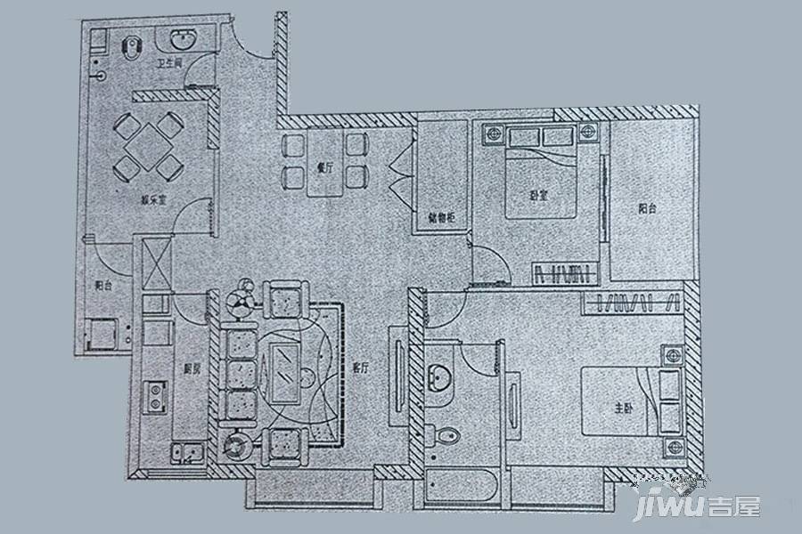 汇和紫熙园3室2厅2卫114㎡户型图