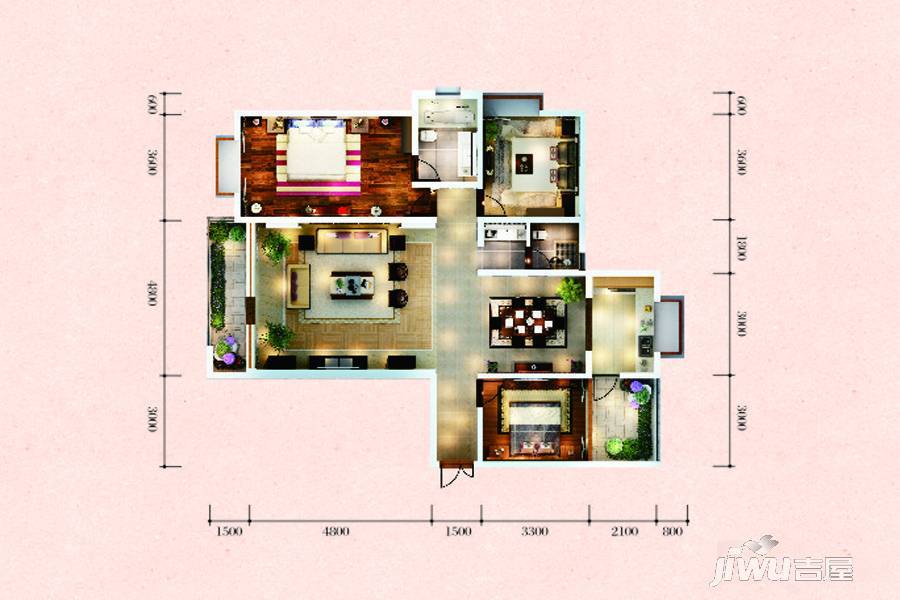 云大知城·牛津花园3室2厅1卫141.6㎡户型图