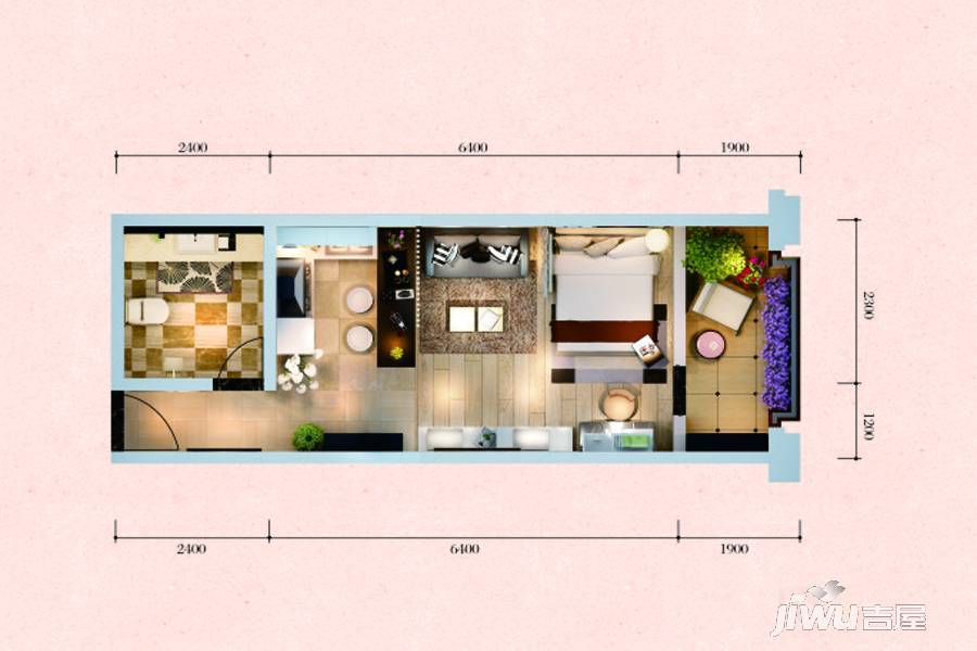 云大知城·牛津花园1室1厅1卫43.5㎡户型图