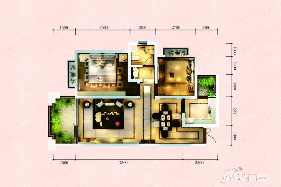 云大知城·牛津花园2室2厅1卫80.5㎡户型图