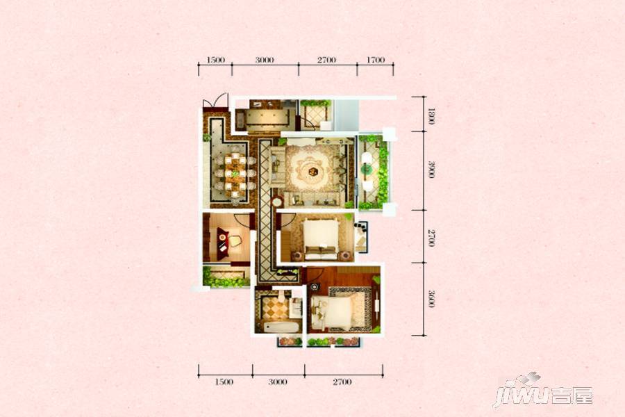 云大知城·牛津花园3室2厅1卫103.4㎡户型图