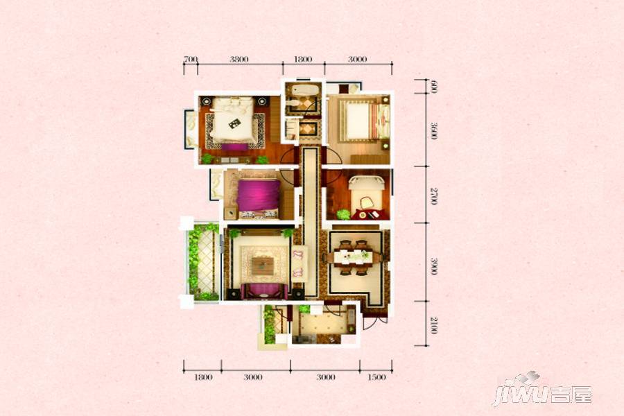 云大知城·牛津花园4室2厅1卫117.2㎡户型图