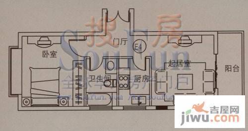 云大知城·牛津花园1室1厅1卫45.6㎡户型图