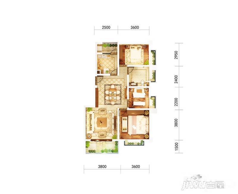 官房都铎城邦3室2厅1卫90㎡户型图