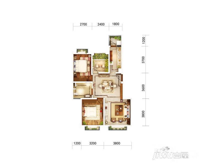 官房都铎城邦2室2厅1卫84㎡户型图