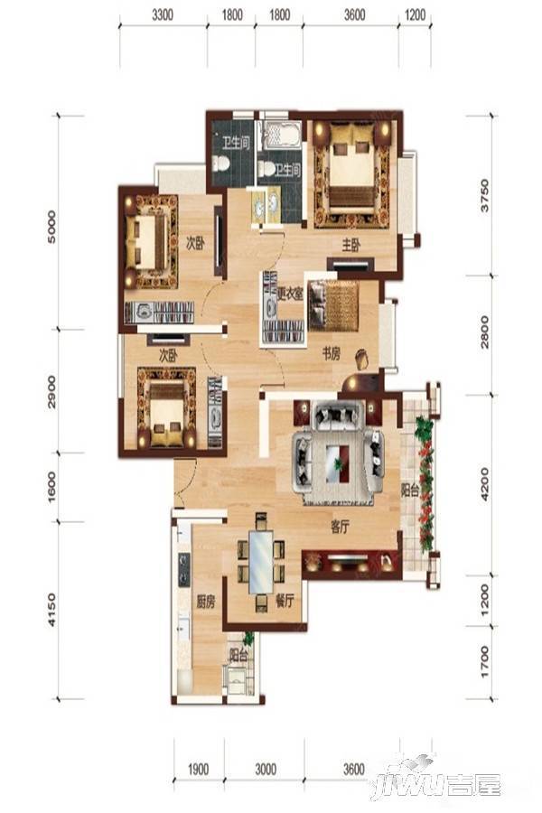 南悦城鲸彩广场4室2厅2卫142㎡户型图