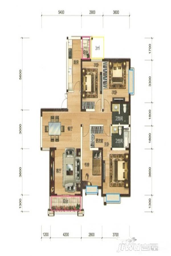 南悦城鲸彩广场4室2厅2卫户型图