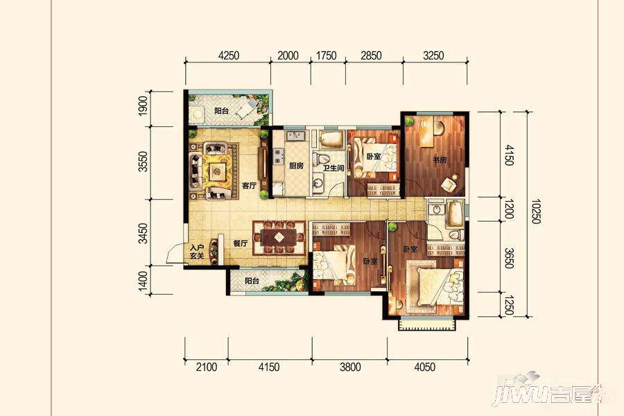 昆明恒大名都4室2厅2卫148㎡户型图