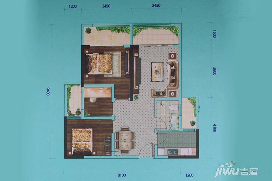 泛亚城邦3室2厅1卫58㎡户型图