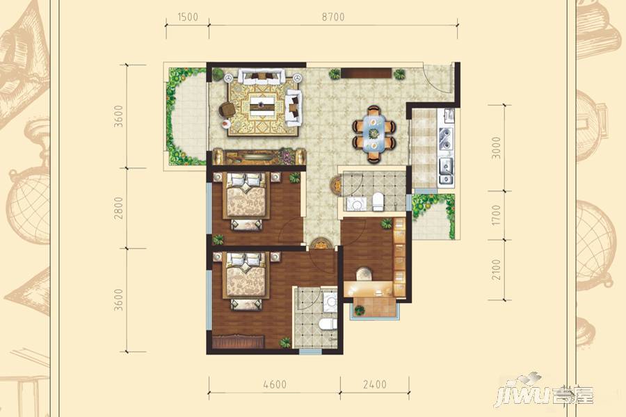 泛亚城邦3室2厅2卫92㎡户型图