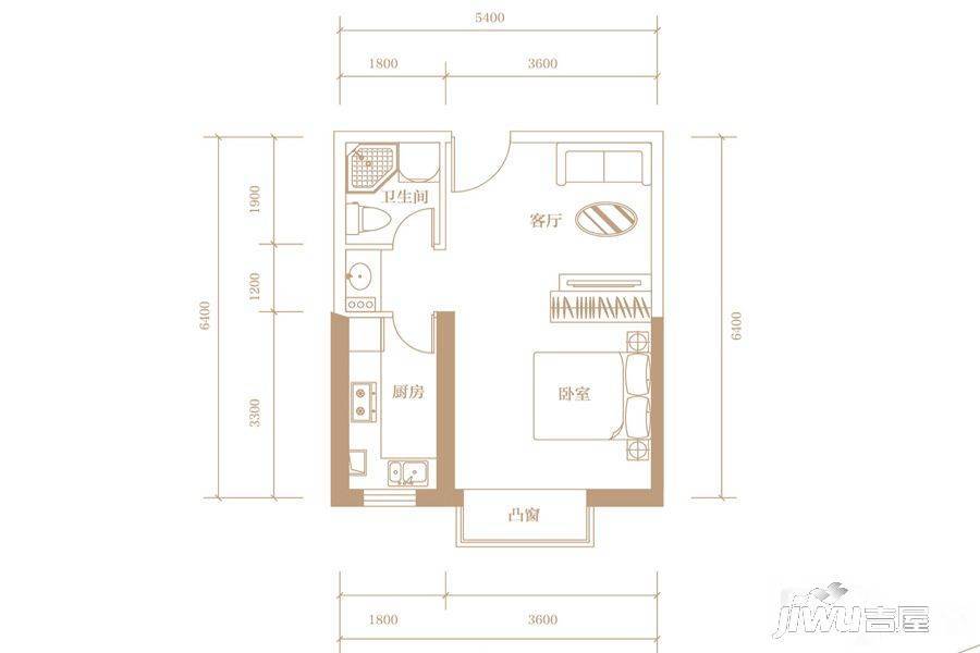 中房路易公元1室1厅1卫48㎡户型图