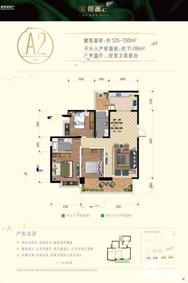 新希望观澜汇3室2厅2卫125㎡户型图