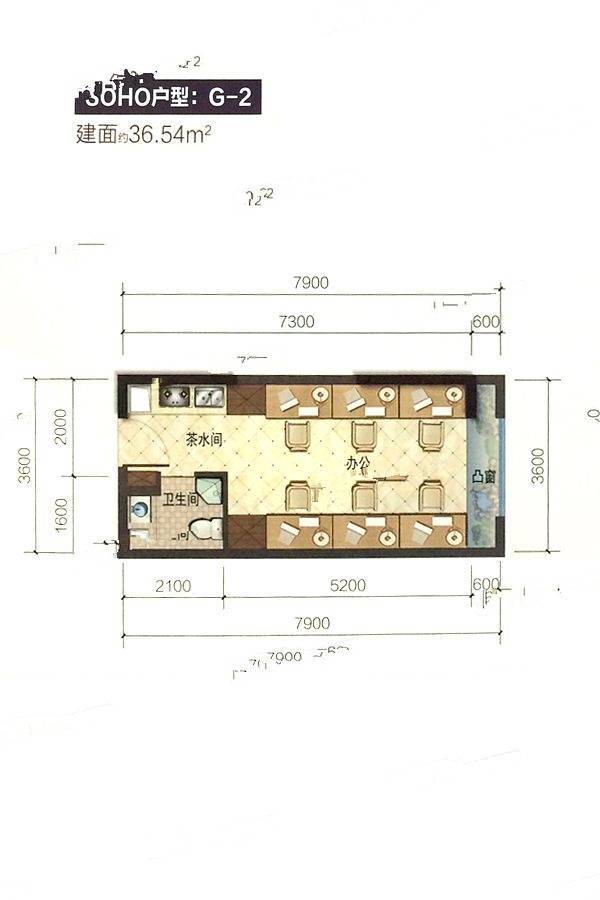 蓝光水岸公园1室1厅1卫36.5㎡户型图