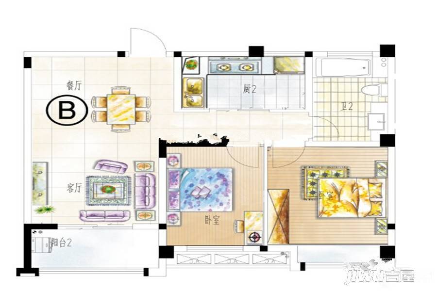 碧云商业广场2室2厅1卫95㎡户型图