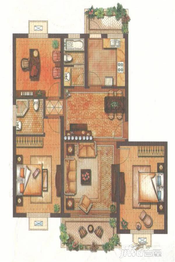 三紫星城3室2厅2卫131㎡户型图