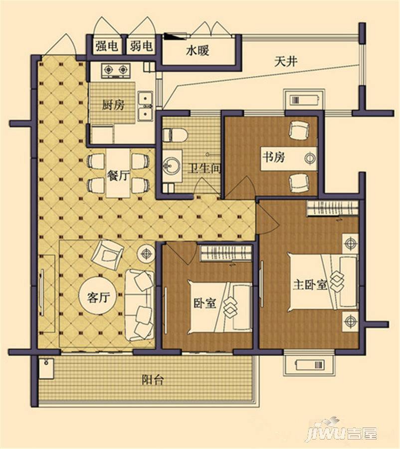 东部名城一期3室2厅1卫90㎡户型图