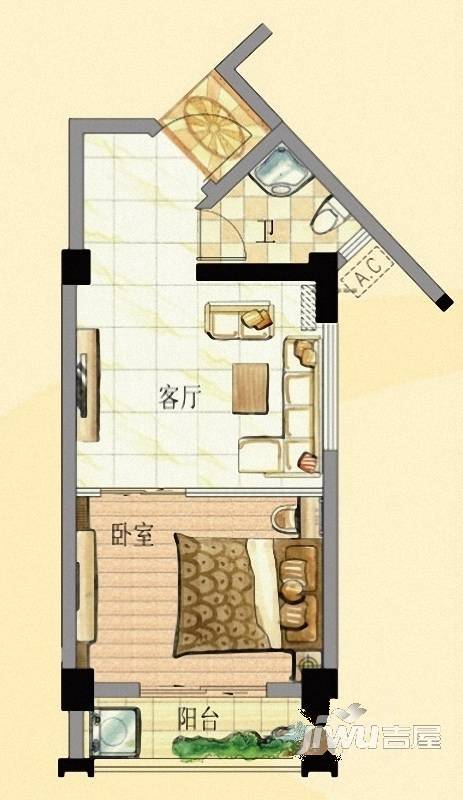 翔豪新城1室1厅1卫39㎡户型图