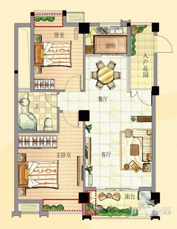 翔豪新城2室2厅1卫86㎡户型图