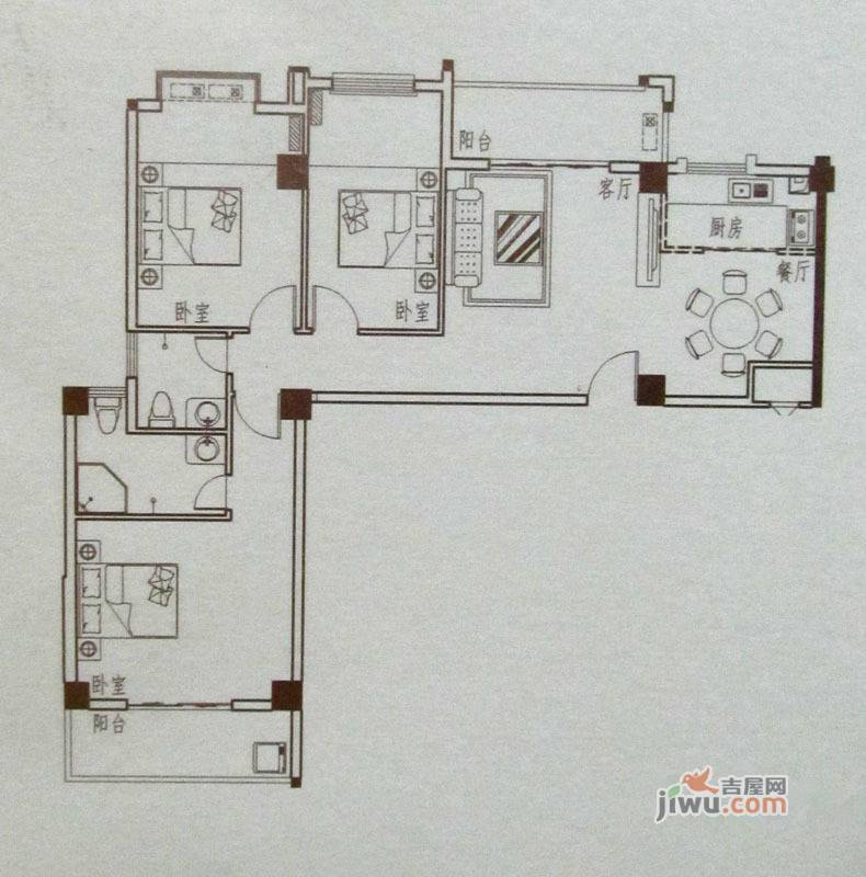 博士慧景城3室2厅2卫125㎡户型图