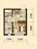 硅谷壹号1室1厅1卫37㎡户型图