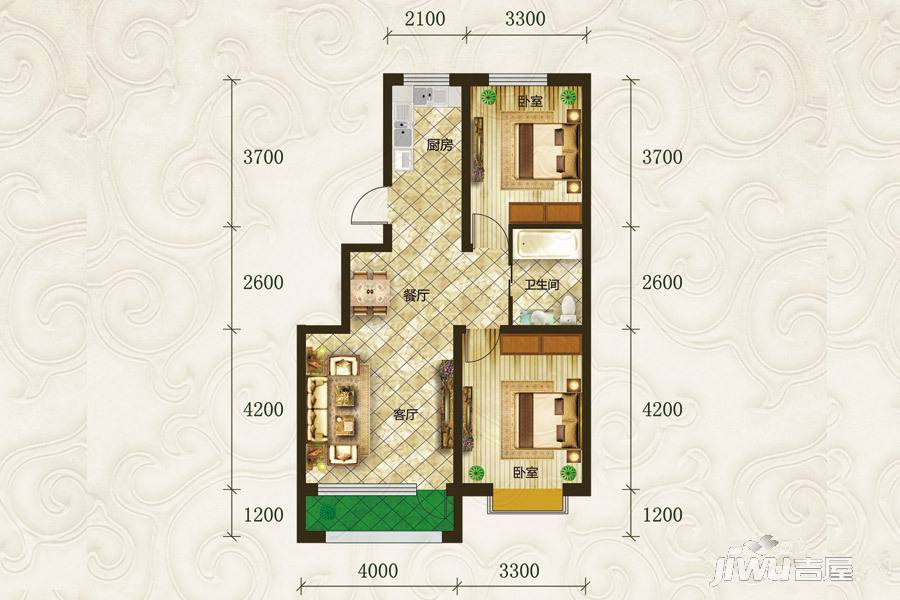 吉森漫桦林2室2厅1卫87㎡户型图