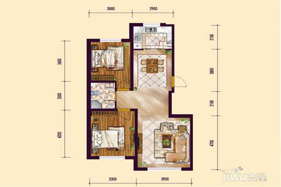 远创紫樾台2室2厅1卫92㎡户型图