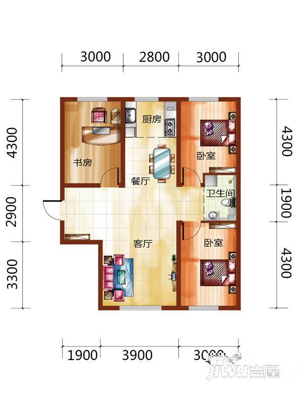 像素公园3室2厅1卫114㎡户型图