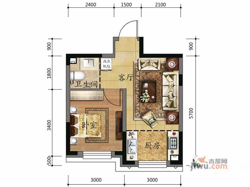 金色8里城1室1厅1卫43.5㎡户型图