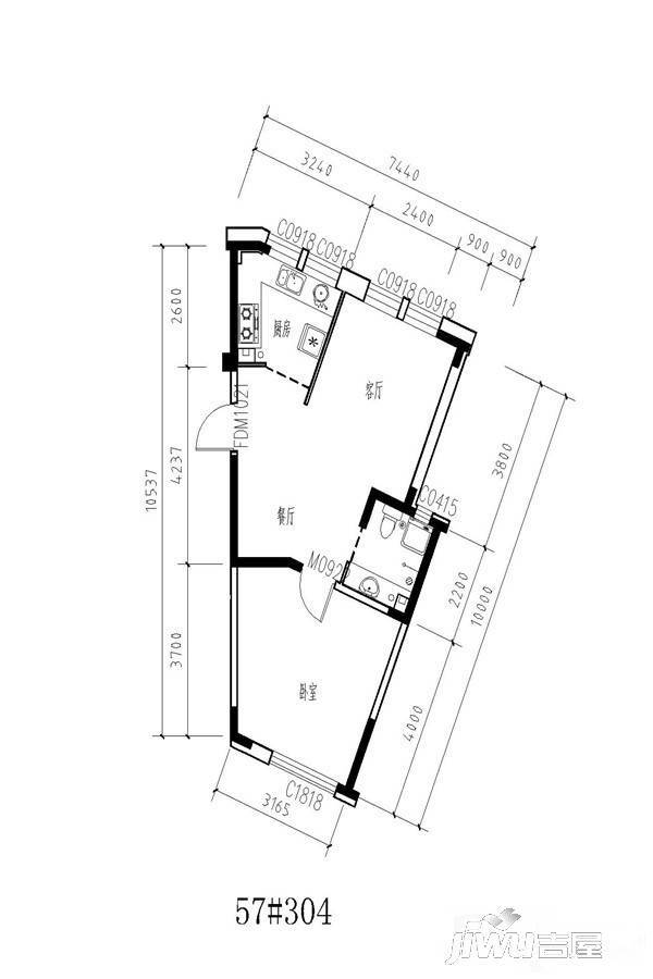 梦想公馆1室2厅1卫65.7㎡户型图