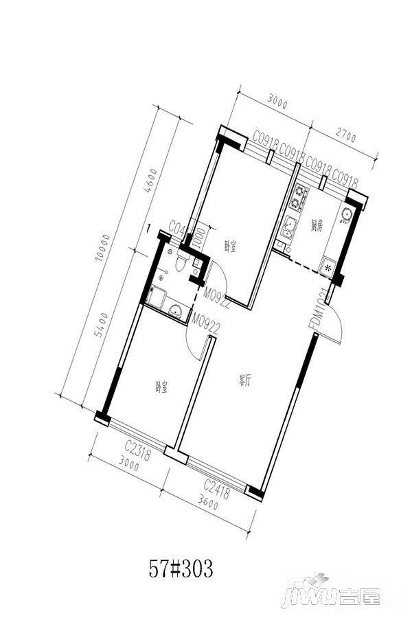 梦想公馆2室1厅1卫84.3㎡户型图