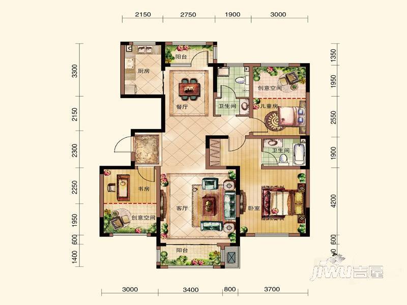 康诗丹郡3室2厅2卫138㎡户型图