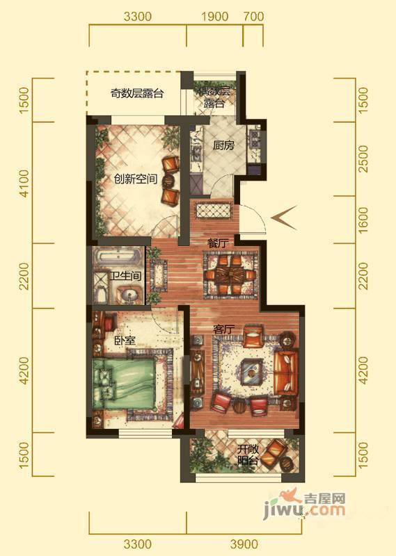 澳海東方1號3室2厅1卫82㎡户型图