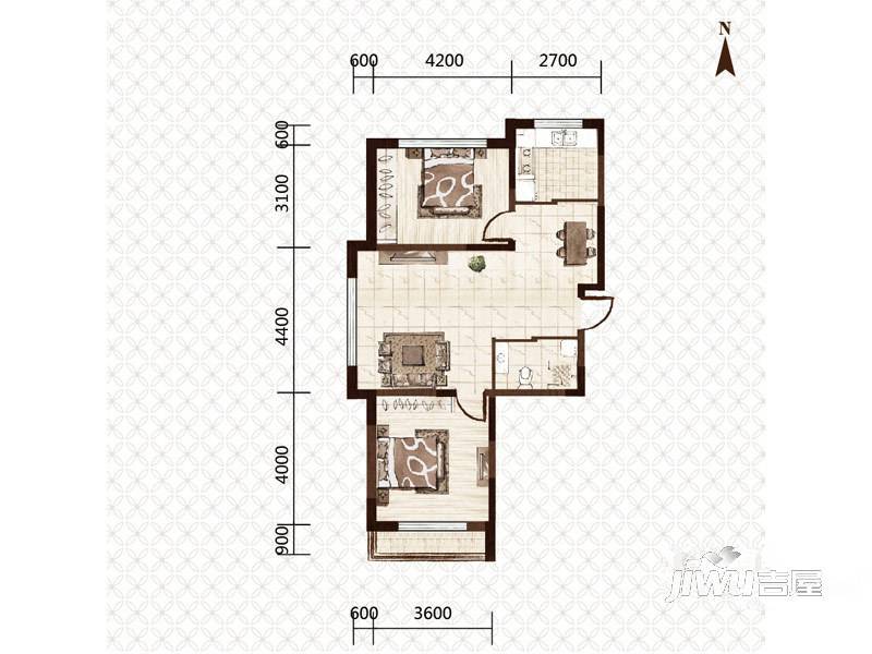 益和国际城2室2厅1卫89.5㎡户型图