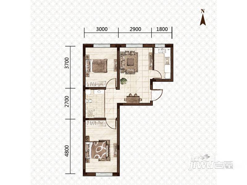 益和国际城2室1厅1卫67㎡户型图