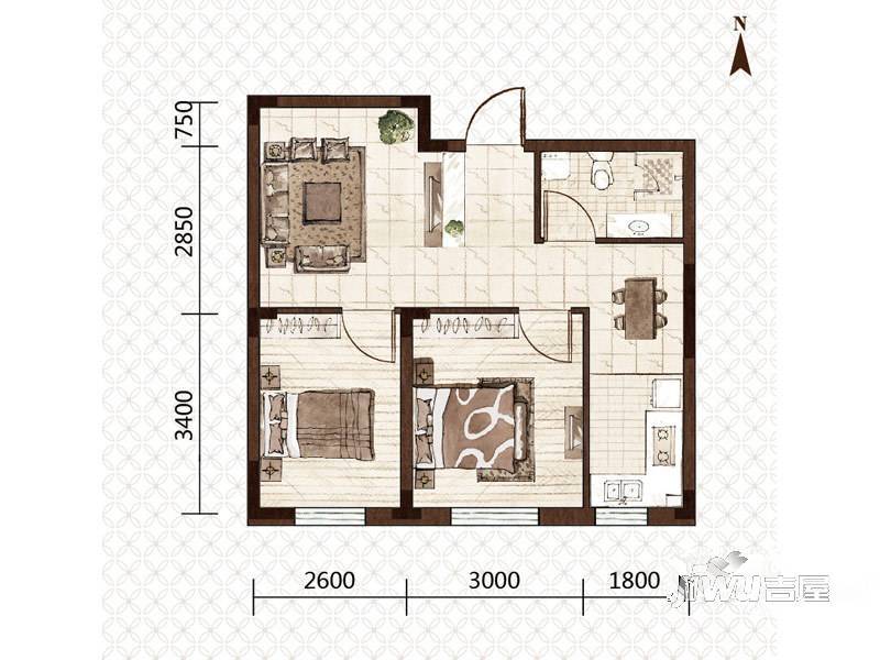 益和国际城2室1厅1卫60㎡户型图