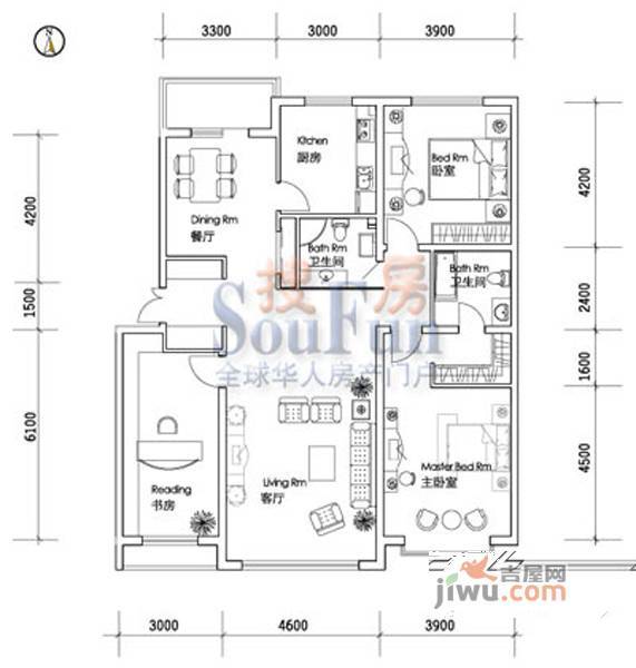 高新怡众名城3室2厅2卫156.3㎡户型图