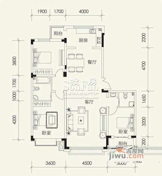 高新怡众名城3室2厅2卫135㎡户型图