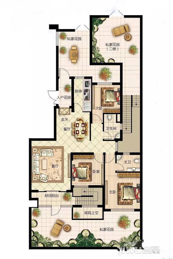 恒大净月公馆3室2厅2卫134㎡户型图