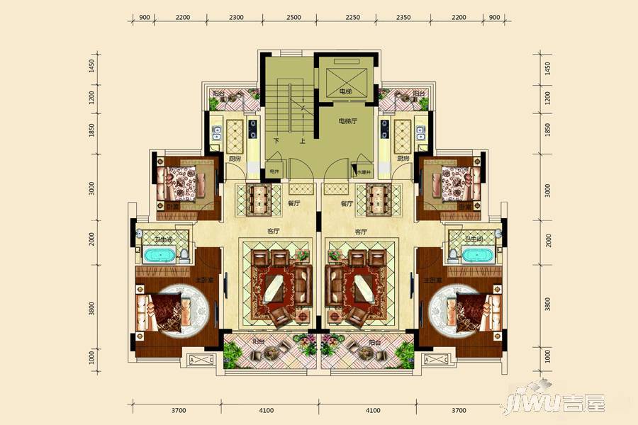 恒大净月公馆2室2厅1卫90㎡户型图