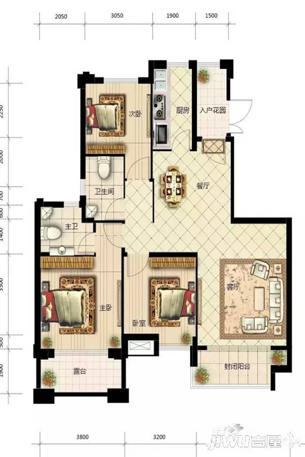 恒大净月公馆3室2厅2卫120㎡户型图