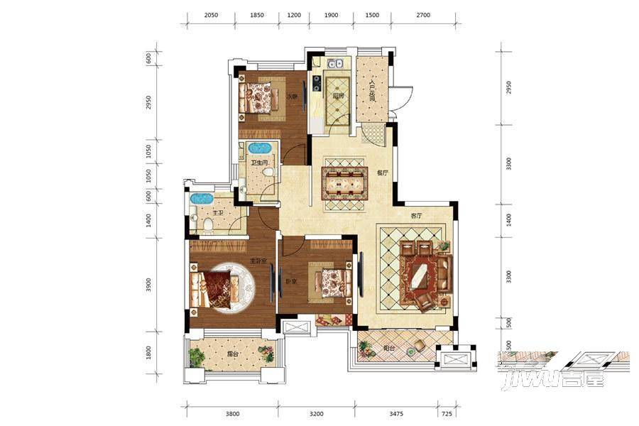 恒大净月公馆3室2厅2卫120㎡户型图