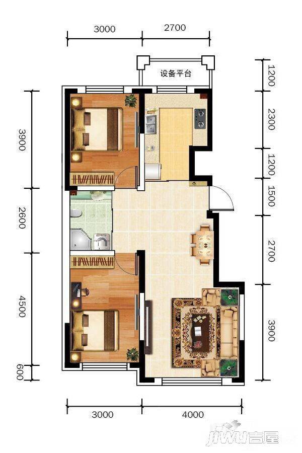 万龙世纪城2室2厅1卫89㎡户型图